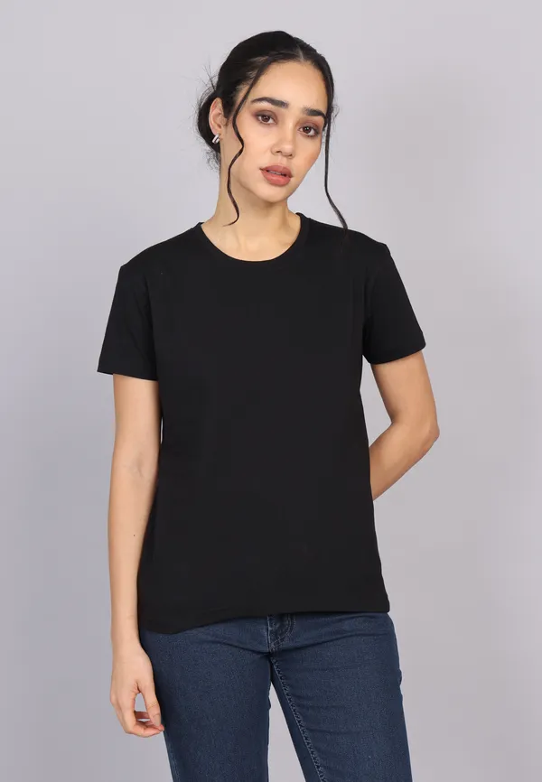 Classic_Black_Premium_Crewneck_Pima_Cotton_Round_Neck_T_Shirt_For_Women