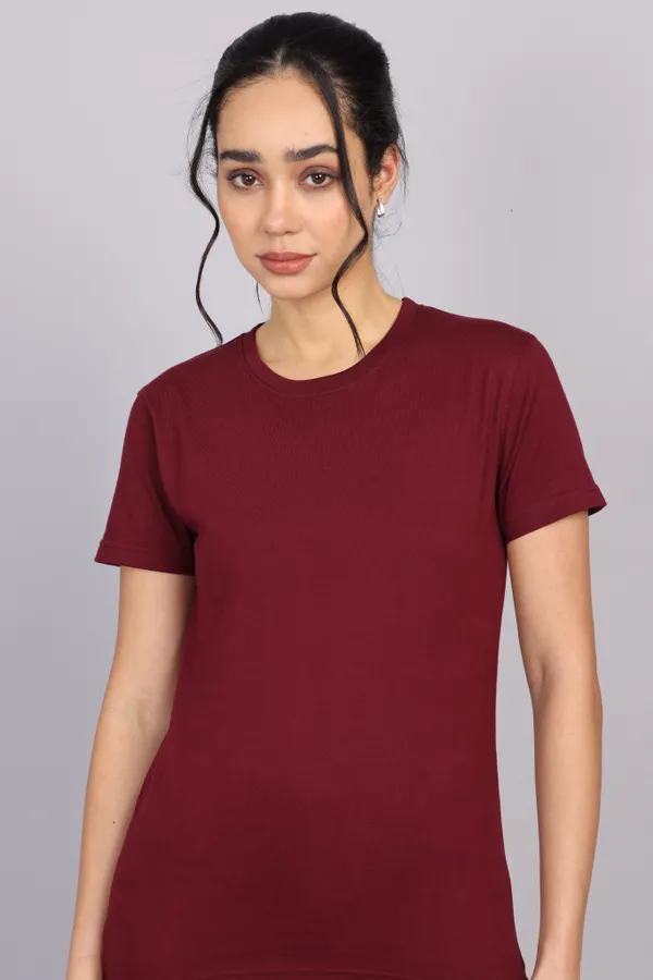 Maroon_Premium_Crewneck_Pima_Cotton_Round_Neck_T_Shirt_For_Women