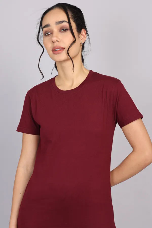 Maroon_Premium_Crewneck_Pima_Cotton_Round_Neck_T_Shirt_For_Women