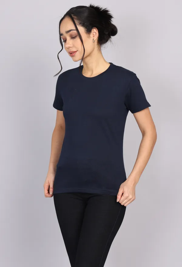Midnight_Navy_Blue_Premium_Crewneck_Pima_Cotton_Round_Neck_T_Shirt_For_Women