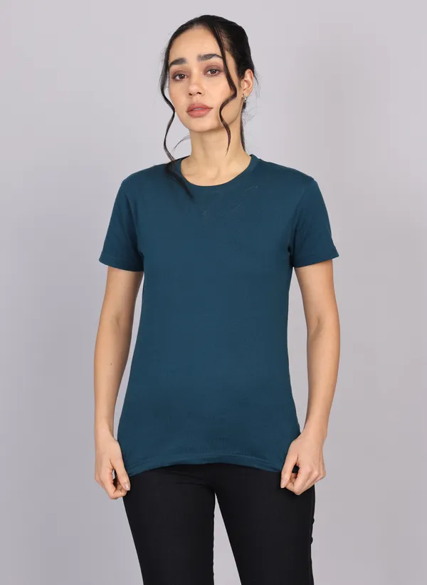 Petrol_Blue_Premium_Crewneck_Pima_Cotton_Round_Neck_T_Shirt_For_Women