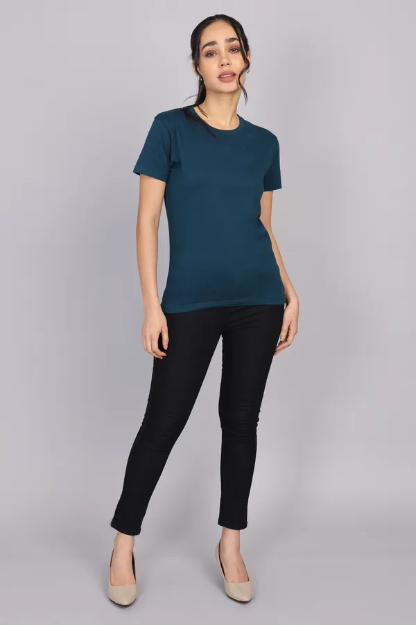 Petrol_Blue_Premium_Crewneck_Pima_Cotton_Round_Neck_T_Shirt_For_Women