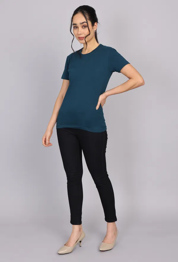 Petrol_Blue_Premium_Crewneck_Pima_Cotton_Round_Neck_T_Shirt_For_Women