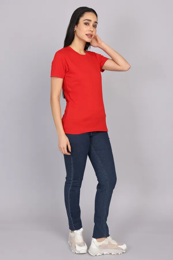 Red_Premium_Crewneck_Pima_Cotton_Round_Neck_T_Shirt_For_Women