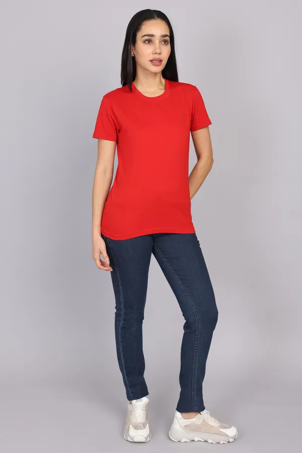 Red_Premium_Crewneck_Pima_Cotton_Round_Neck_T_Shirt_For_Women