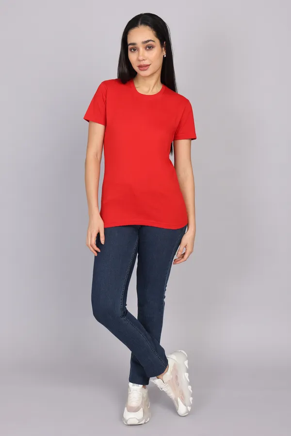 Red_Premium_Crewneck_Pima_Cotton_Round_Neck_T_Shirt_For_Women