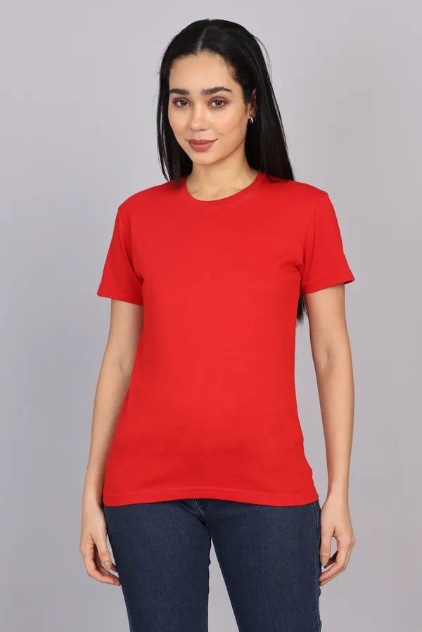 Red_Premium_Crewneck_Pima_Cotton_Round_Neck_T_Shirt_For_Women