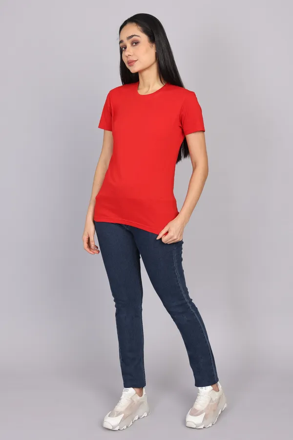 Red_Premium_Crewneck_Pima_Cotton_Round_Neck_T_Shirt_For_Women
