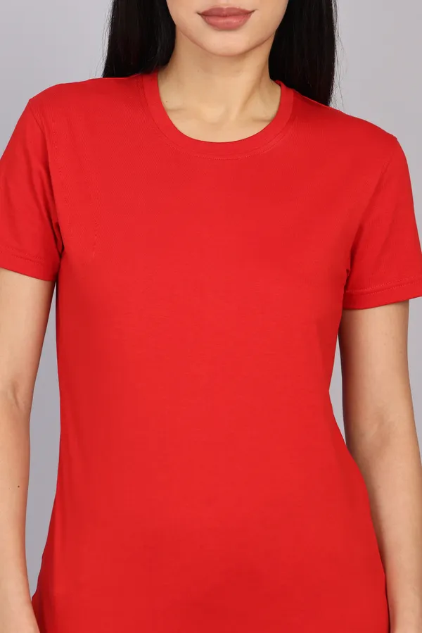 Red_Premium_Crewneck_Pima_Cotton_Round_Neck_T_Shirt_For_Women