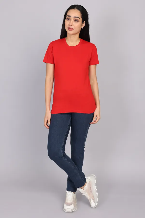 Red_Premium_Crewneck_Pima_Cotton_Round_Neck_T_Shirt_For_Women