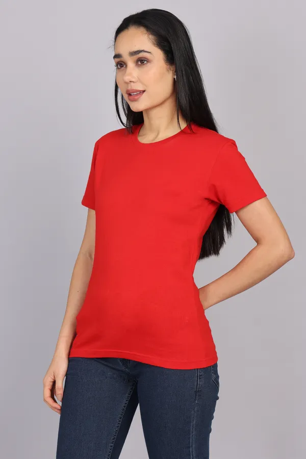 Red_Premium_Crewneck_Pima_Cotton_Round_Neck_T_Shirt_For_Women