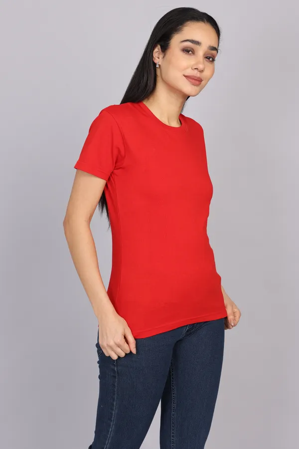 Red_Premium_Crewneck_Pima_Cotton_Round_Neck_T_Shirt_For_Women