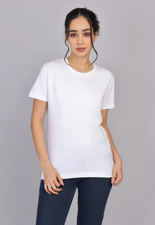 White_Premium_Crewneck_Pima_Cotton_Round_Neck_T_Shirt_For_Women