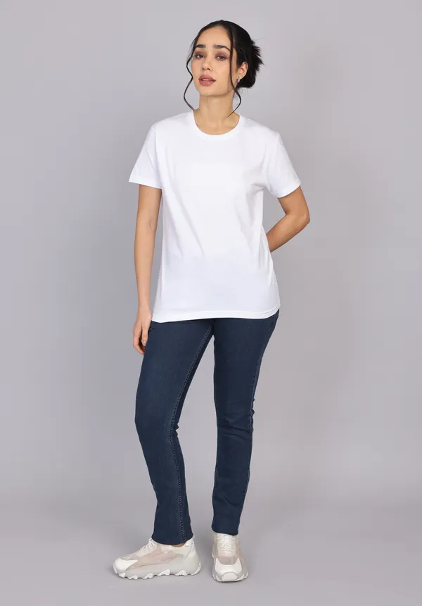 White_Premium_Crewneck_Pima_Cotton_Round_Neck_T_Shirt_For_Women