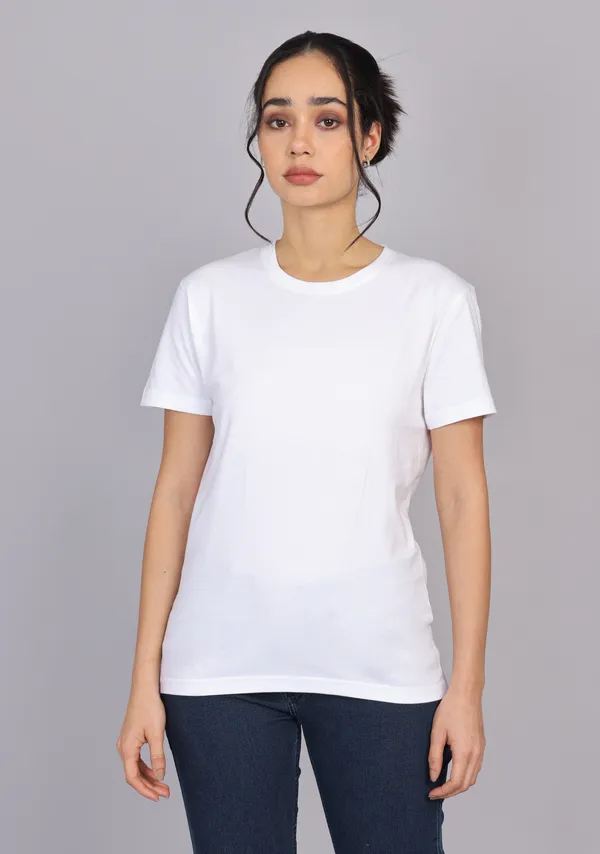 White_Premium_Crewneck_Pima_Cotton_Round_Neck_T_Shirt_For_Women