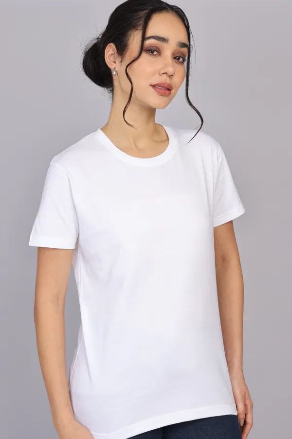 White_Premium_Crewneck_Pima_Cotton_Round_Neck_T_Shirt_For_Women