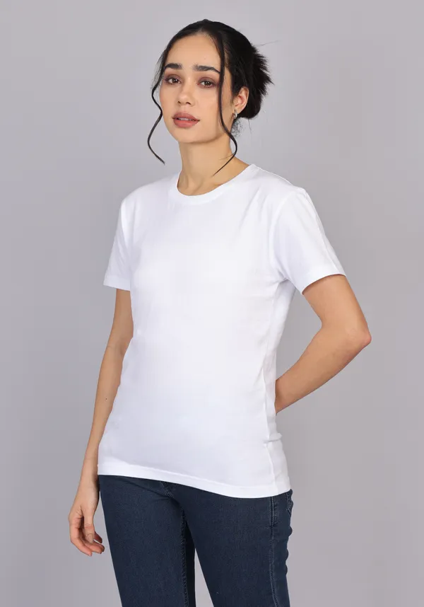 White_Premium_Crewneck_Pima_Cotton_Round_Neck_T_Shirt_For_Women