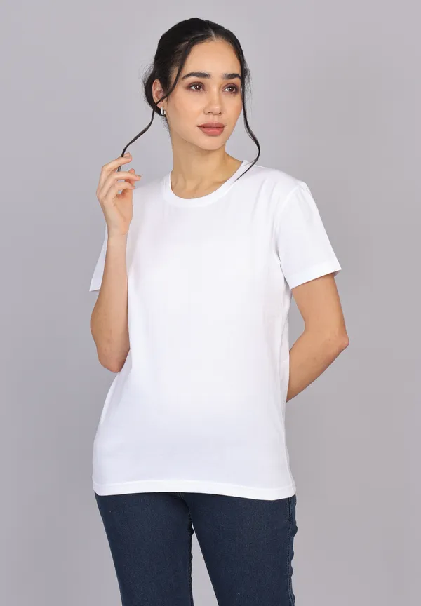 White_Premium_Crewneck_Pima_Cotton_Round_Neck_T_Shirt_For_Women