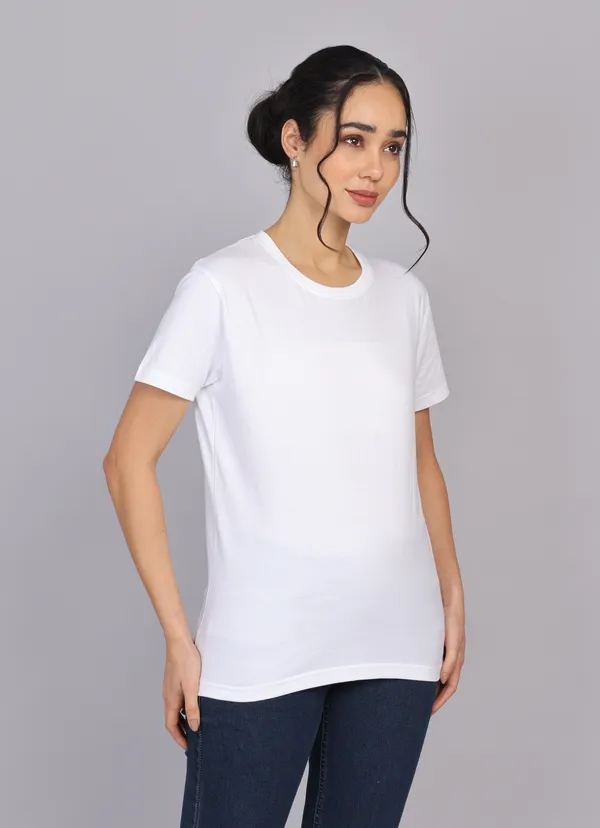 White_Premium_Crewneck_Pima_Cotton_Round_Neck_T_Shirt_For_Women