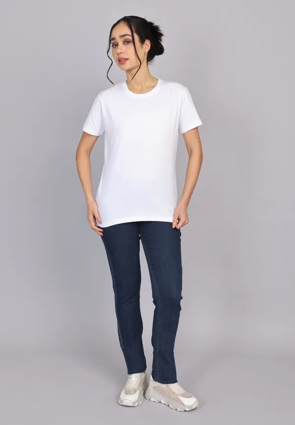 White_Premium_Crewneck_Pima_Cotton_Round_Neck_T_Shirt_For_Women
