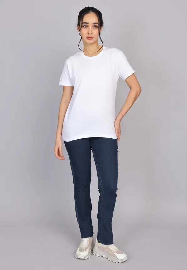 White_Premium_Crewneck_Pima_Cotton_Round_Neck_T_Shirt_For_Women
