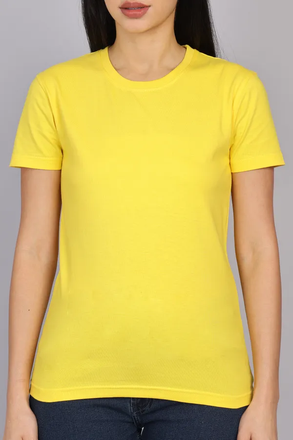 Yellow_Premium_Crewneck_Pima_Cotton_Round_Neck_T_Shirt_For_Women