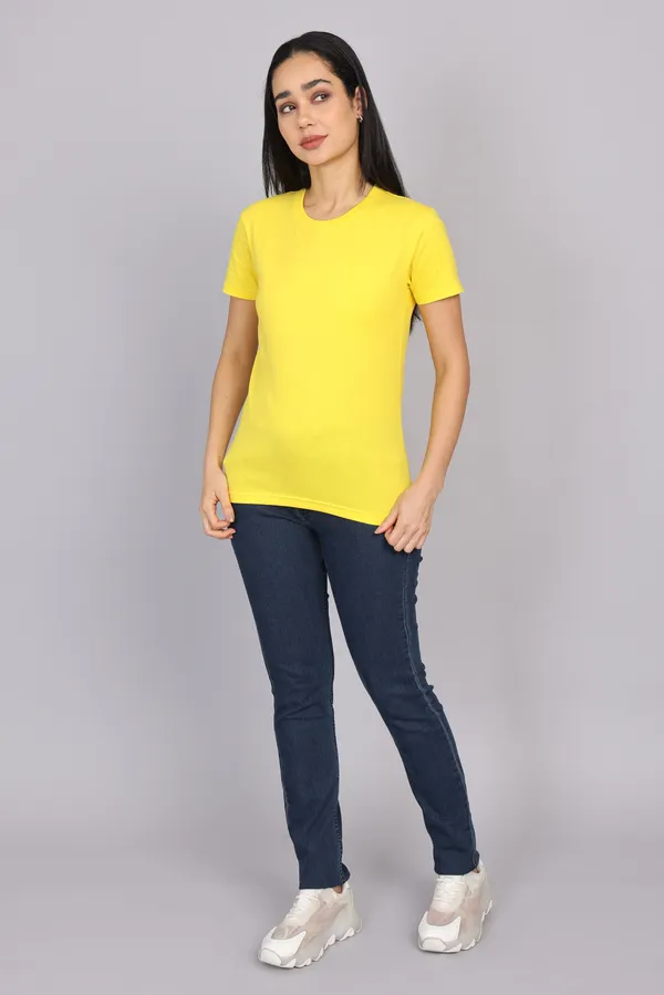 Yellow_Premium_Crewneck_Pima_Cotton_Round_Neck_T_Shirt_For_Women