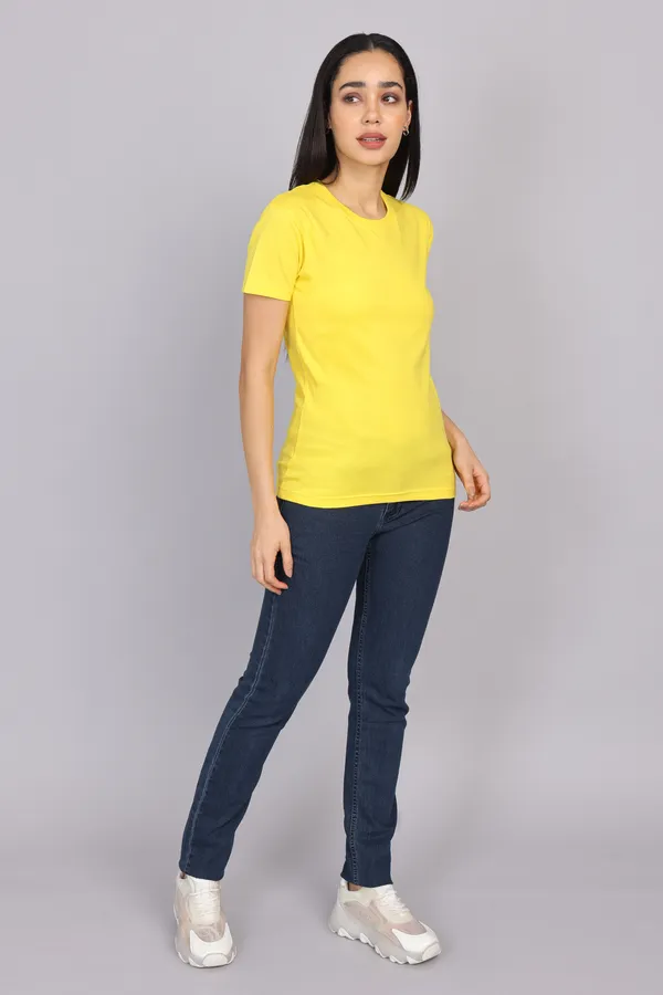Yellow_Premium_Crewneck_Pima_Cotton_Round_Neck_T_Shirt_For_Women