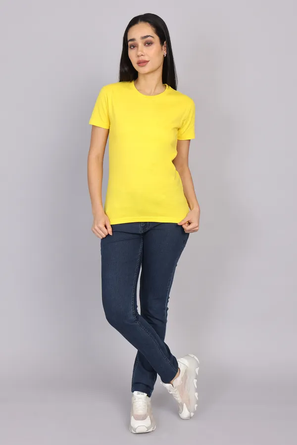 Yellow_Premium_Crewneck_Pima_Cotton_Round_Neck_T_Shirt_For_Women