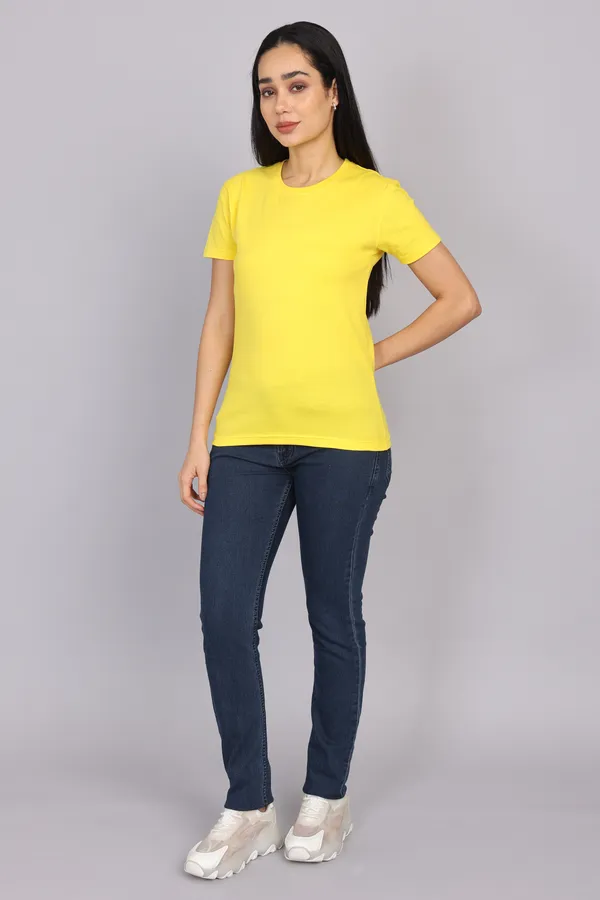 Yellow_Premium_Crewneck_Pima_Cotton_Round_Neck_T_Shirt_For_Women