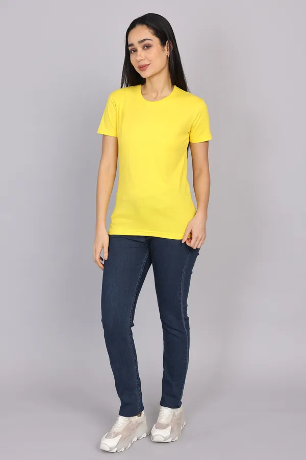 Yellow_Premium_Crewneck_Pima_Cotton_Round_Neck_T_Shirt_For_Women