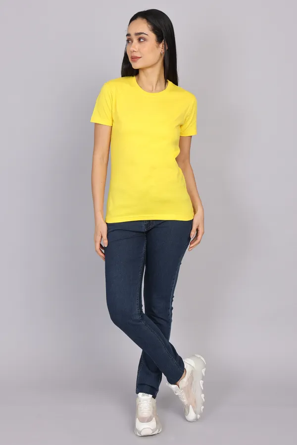 Yellow_Premium_Crewneck_Pima_Cotton_Round_Neck_T_Shirt_For_Women