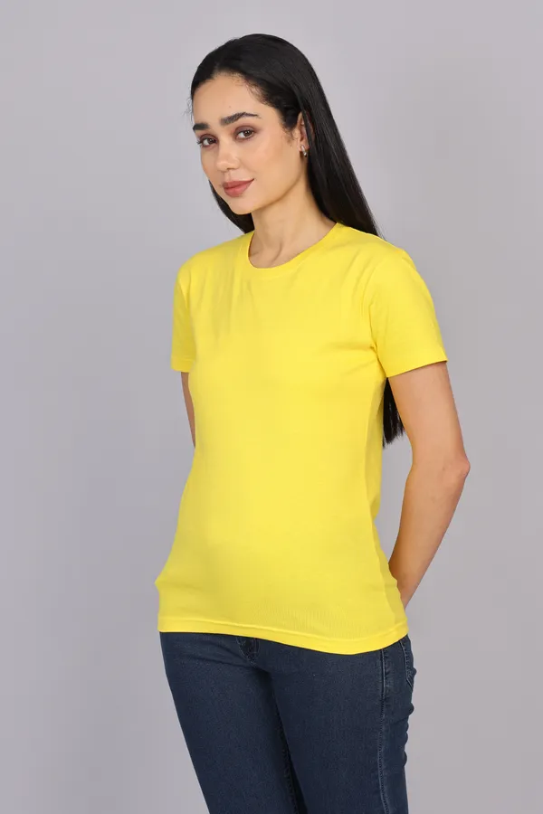 Yellow_Premium_Crewneck_Pima_Cotton_Round_Neck_T_Shirt_For_Women