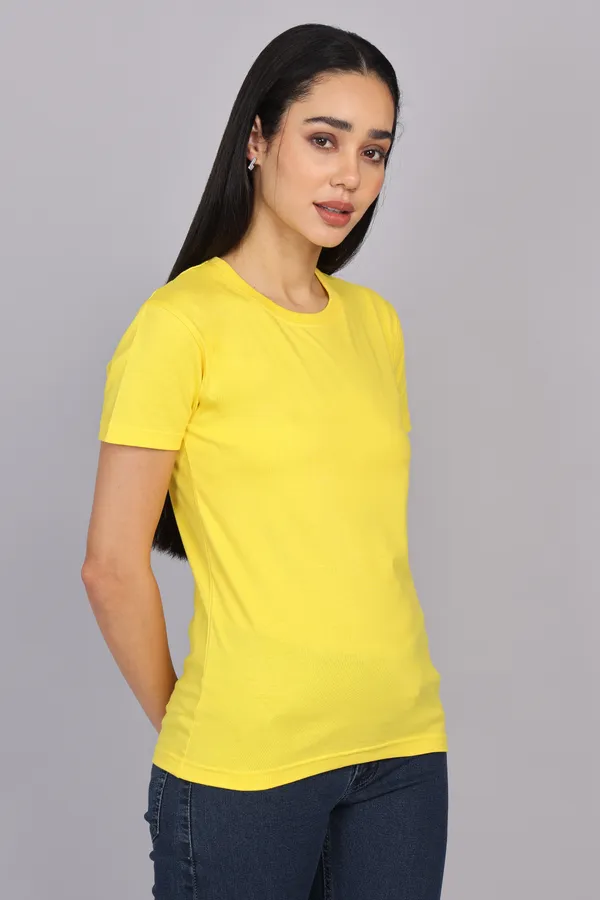 Yellow_Premium_Crewneck_Pima_Cotton_Round_Neck_T_Shirt_For_Women