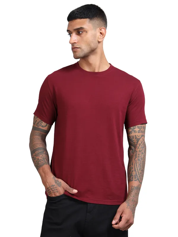 Maroon_Premium_Crewneck_Pima_Cotton_Round_Neck_T_Shirt_For_Men