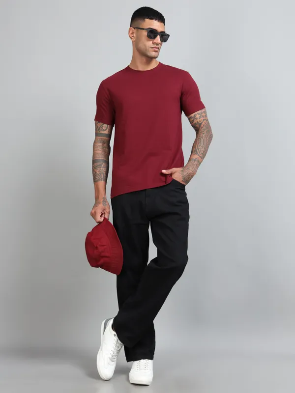 Maroon_Premium_Crewneck_Pima_Cotton_Round_Neck_T_Shirt_For_Men