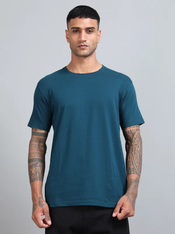 Petrol_Blue_Premium_Crewneck_Pima_Cotton_Round_Neck_T_Shirt_For_Men