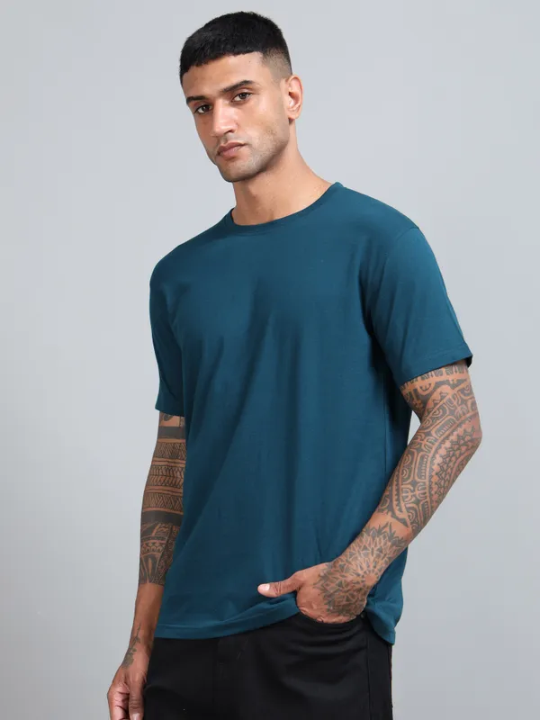 Petrol_Blue_Premium_Crewneck_Pima_Cotton_Round_Neck_T_Shirt_For_Men
