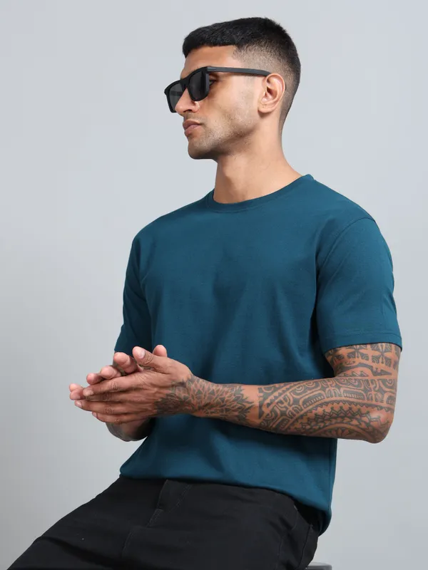 Petrol_Blue_Premium_Crewneck_Pima_Cotton_Round_Neck_T_Shirt_For_Men