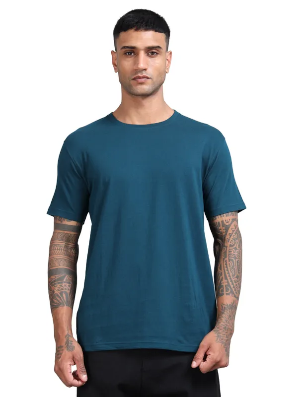 Petrol_Blue_Premium_Crewneck_Pima_Cotton_Round_Neck_T_Shirt_For_Men