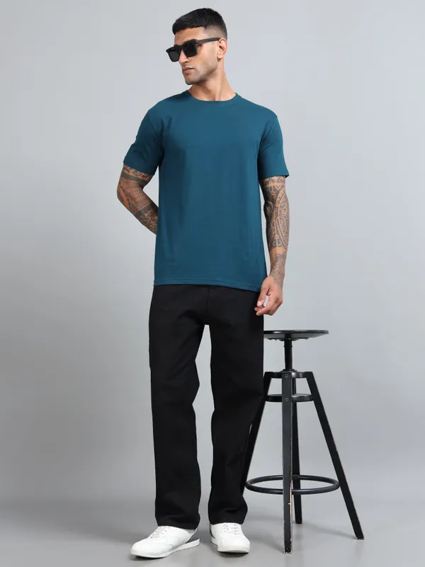 Petrol_Blue_Premium_Crewneck_Pima_Cotton_Round_Neck_T_Shirt_For_Men