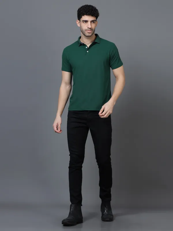 Bottle_Green_Mars_200_Polyester_Polo_Neck_T_Shirt_For_Men