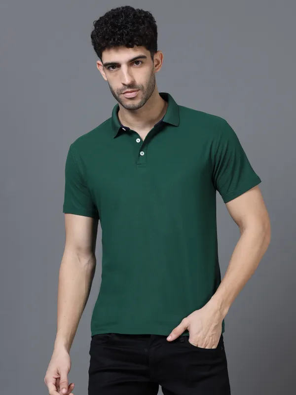 Bottle_Green_Mars_200_Polyester_Polo_Neck_T_Shirt_For_Men