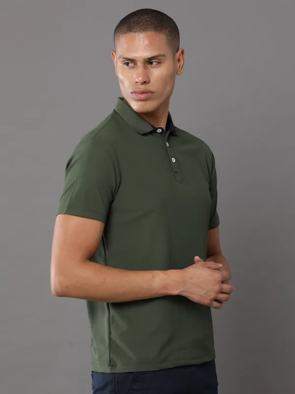 Dark_Olive_Green_Mars_200_Polyester_Polo_Neck_T_Shirt_For_Men