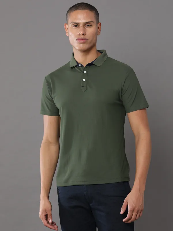 Dark_Olive_Green_Mars_200_Polyester_Polo_Neck_T_Shirt_For_Men