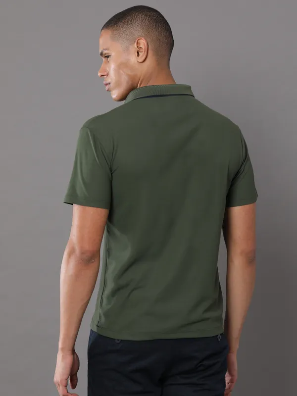 Dark_Olive_Green_Mars_200_Polyester_Polo_Neck_T_Shirt_For_Men