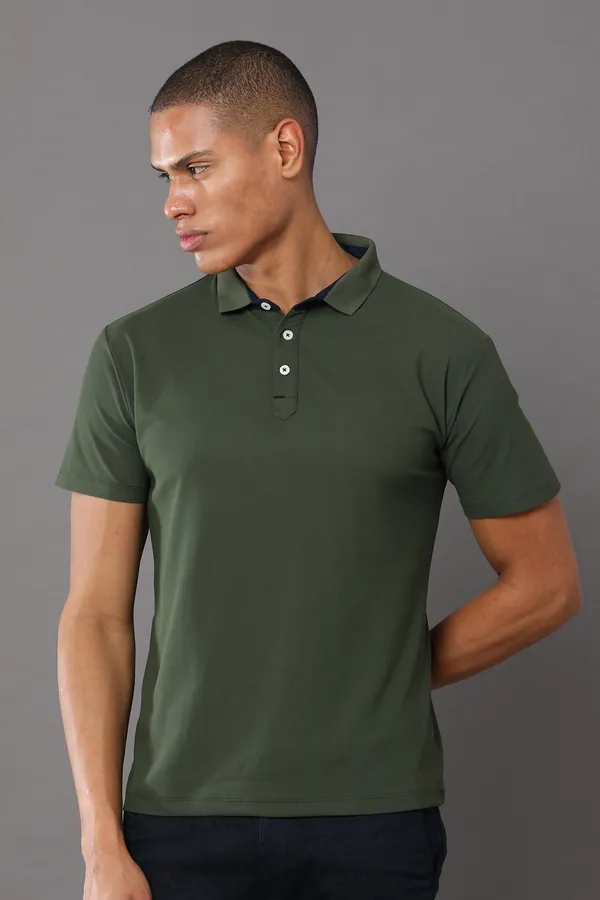 Dark_Olive_Green_Mars_200_Polyester_Polo_Neck_T_Shirt_For_Men