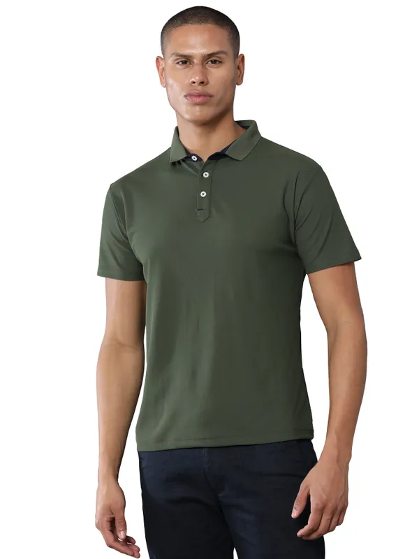 Dark_Olive_Green_Mars_200_Polyester_Polo_Neck_T_Shirt_For_Men