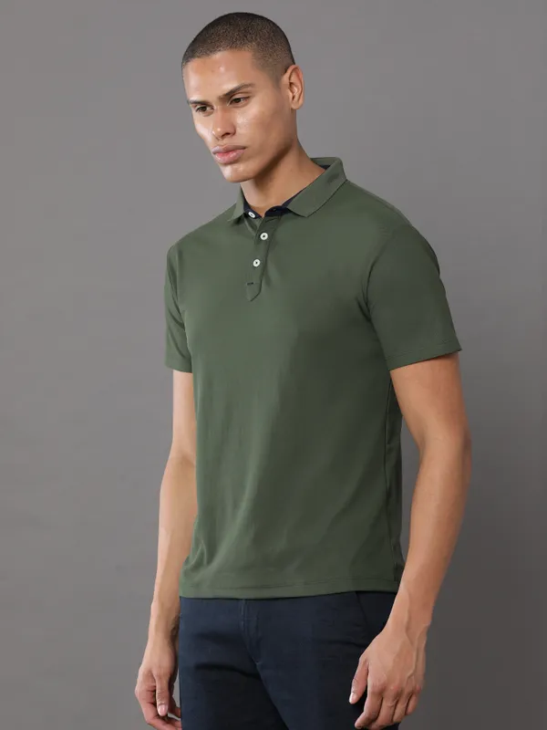 Dark_Olive_Green_Mars_200_Polyester_Polo_Neck_T_Shirt_For_Men