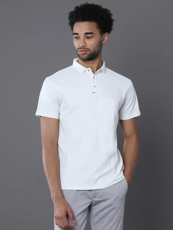 Ivory_White_Mars_200_Polyester_Polo_Neck_T_Shirt_For_Men